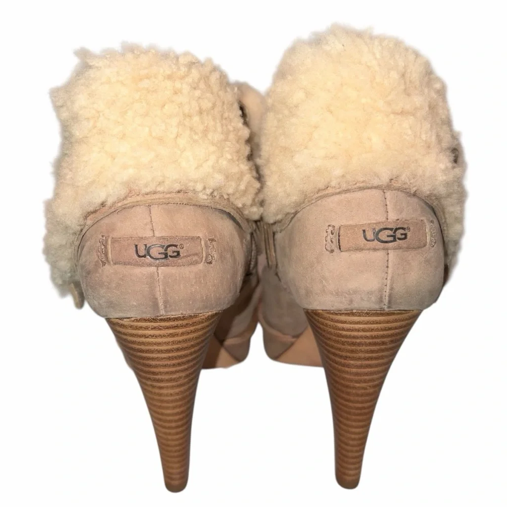 Ugg Georgette Nubuck Leather Sheepskin Shearling Ankle Boots Heels Shoes size 5 - Picture 5 of 10